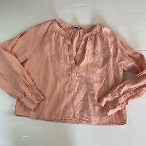 J. Crew Cabana Linen Popover Top Peachy Pink Long Sleeve Size M